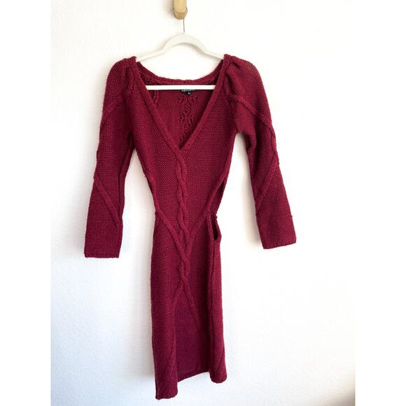 For Love & Lemons Keke Burgundy Cut Out Knit Sweater Mini Dress - Picture 7 of 16